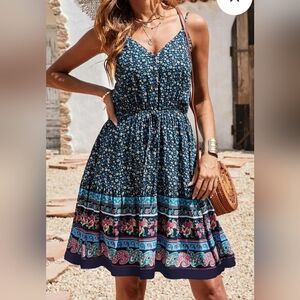Chic Navy Floral Midi Dress